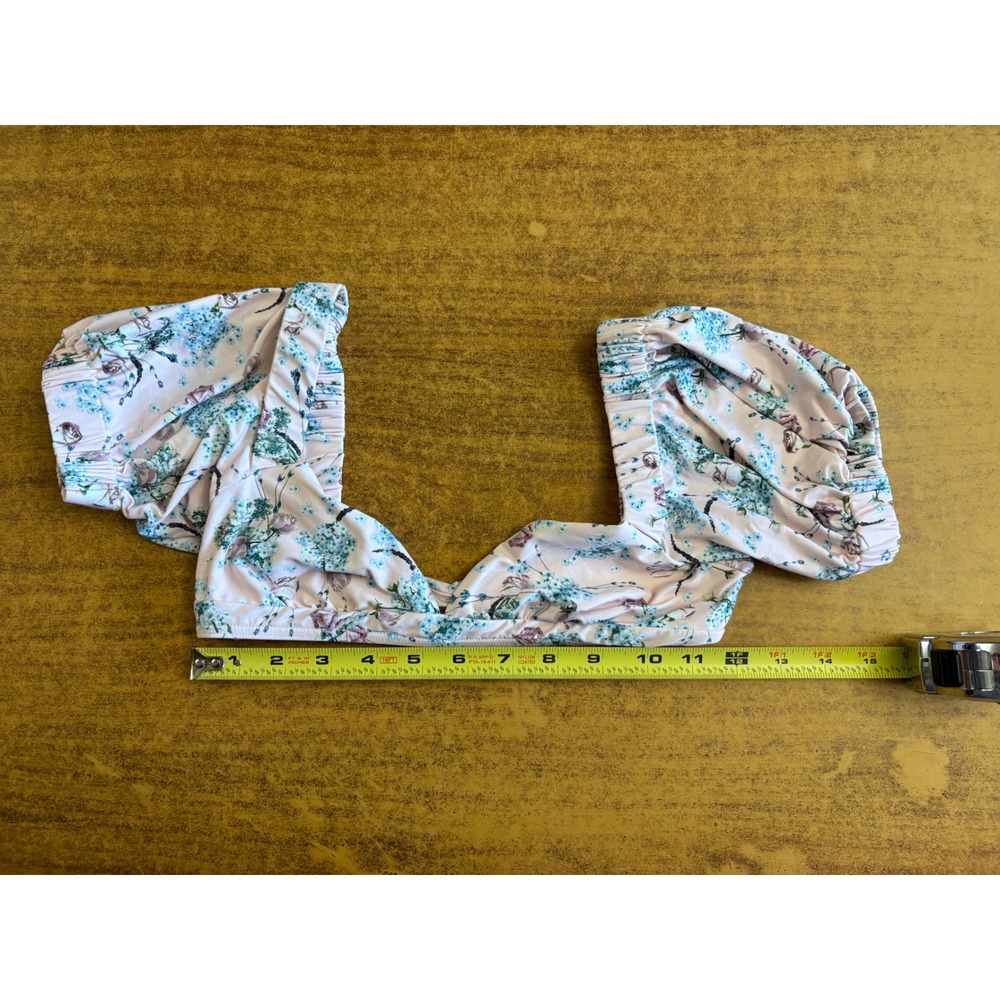 WeWoreWhat Floral Puff Sleeve Bikini Top Pink Blue XS‎ - Picture 2 of 4